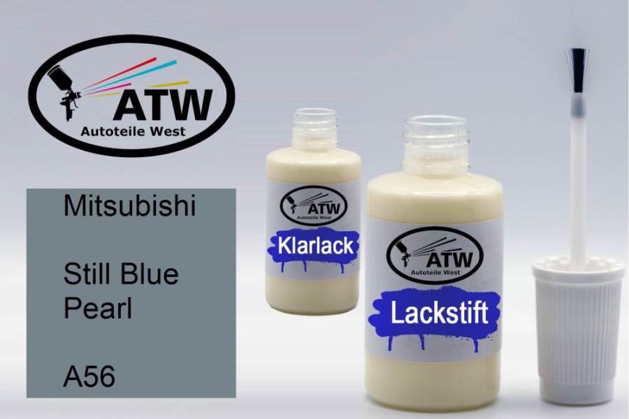 Mitsubishi, Still Blue Pearl, A56: 20ml Lackstift + 20ml Klarlack - Set, von ATW Autoteile West.